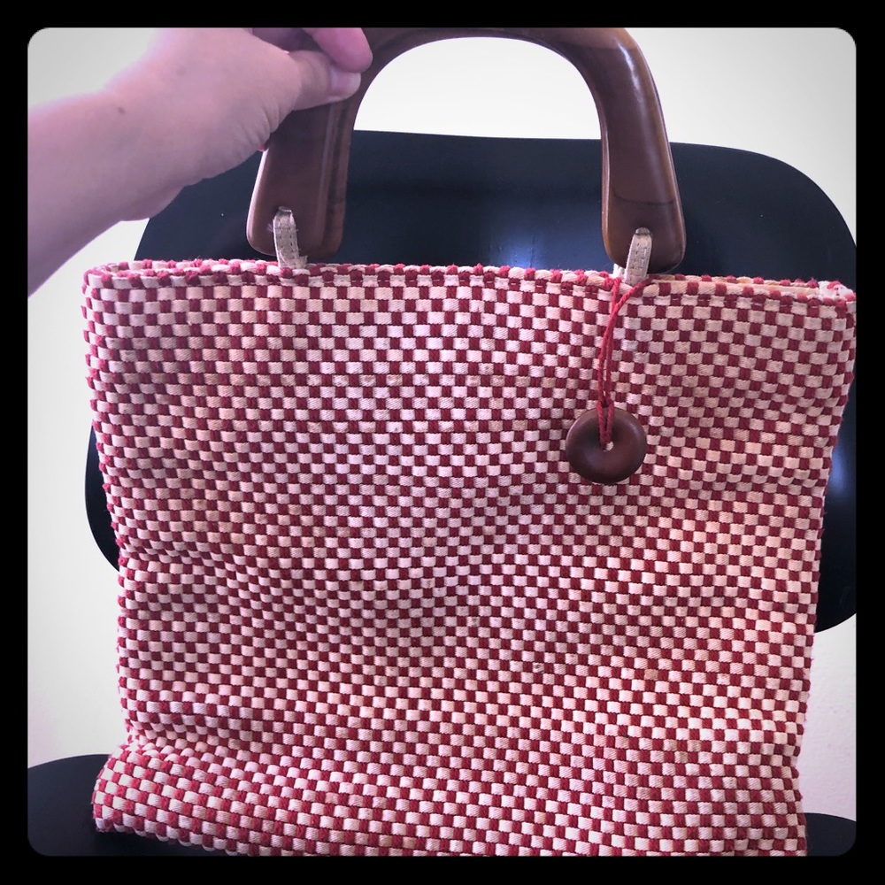 SAK red and white weaved purse